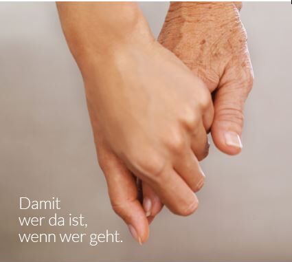 Cover des Folders für einen Trauerbegleitung mit dem Text "Damit wer da ist, wenn wer geht"